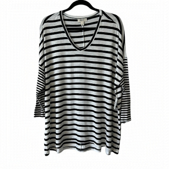 Style & Co. Black & White Striped Shirt 3/4 Sleeve  - Size Large - Picture 1 of 8